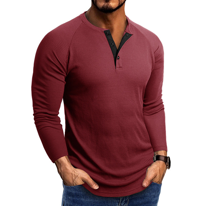 Herren Langarmshirt Modern mit Struktur Stoff und Knöpfen Elegant