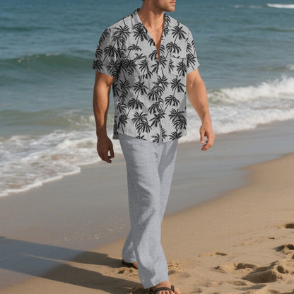 Herren Kurzarmhemd Palmenmuster Sommer Modern