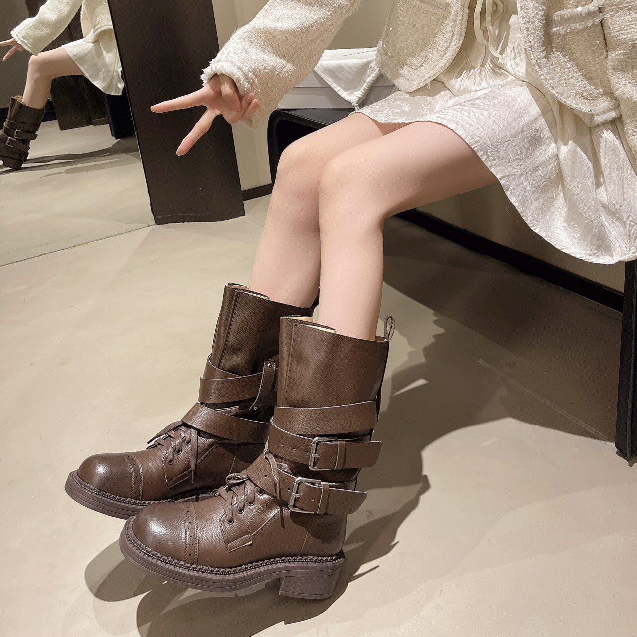 Damen Stiefel Modisch Braun Winter