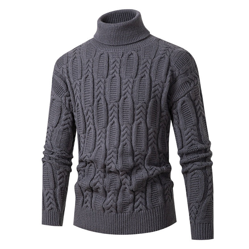 Herren Rollkragenpullover Strukturmuster Hochwertig Schwarz