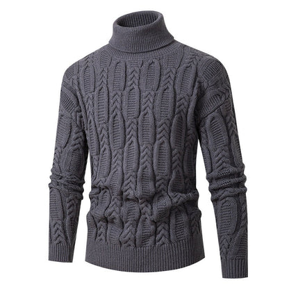 Herren Rollkragenpullover Strukturmuster Hochwertig Schwarz