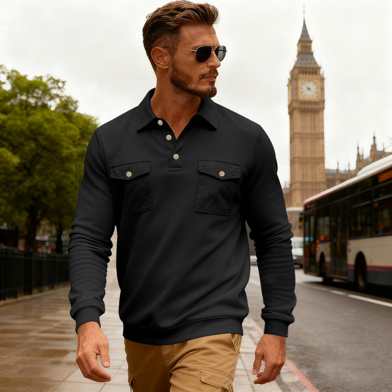 Herren Polohemd Langarm mit Brusttaschen Modern Style