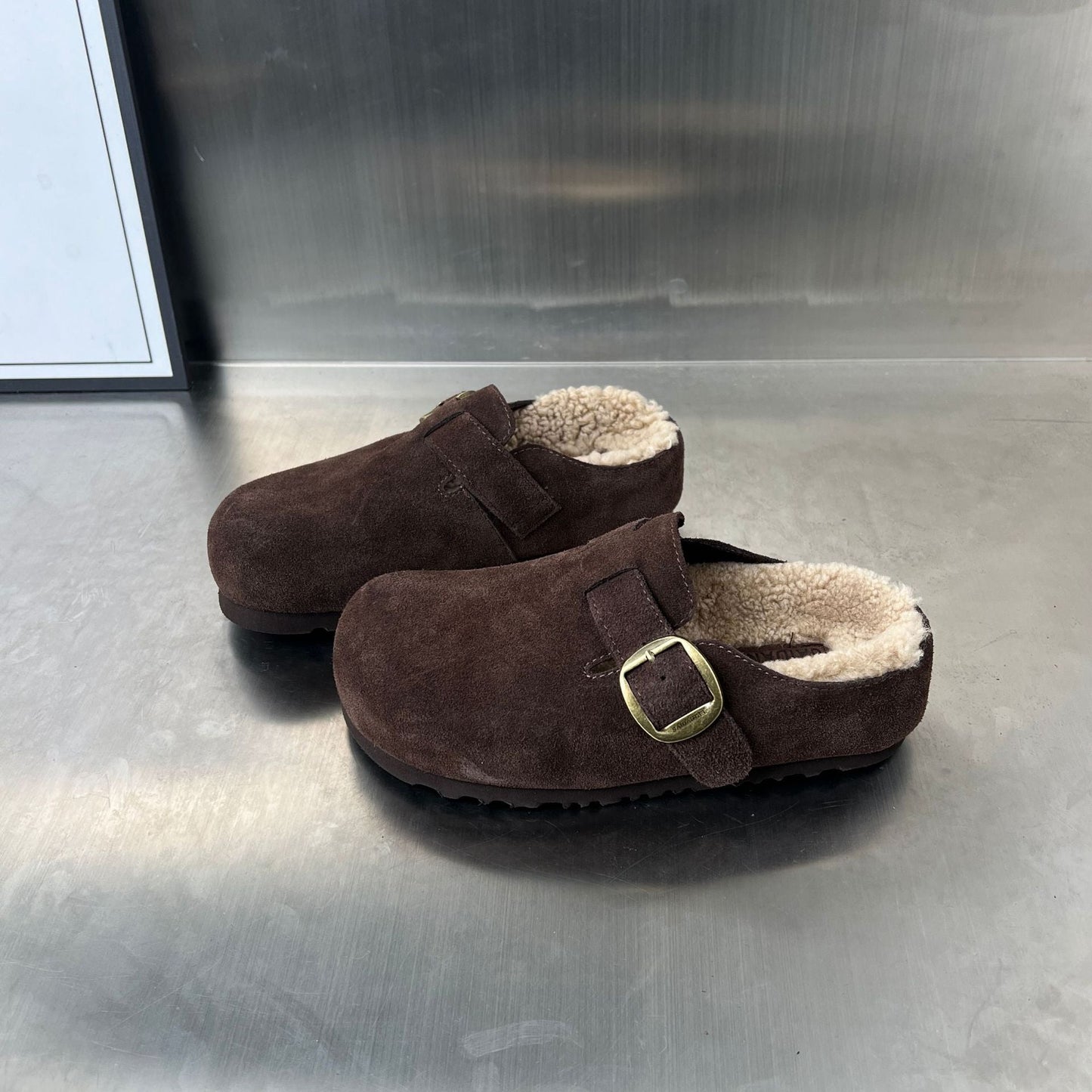 Damen Clogs Suede Bequem Weich Innenfutter Schnalle