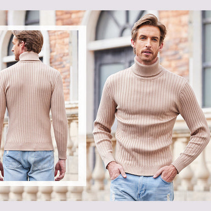 Herren Strickpullover Hochkragen Rippenmuster Modern - BerlinGlamour