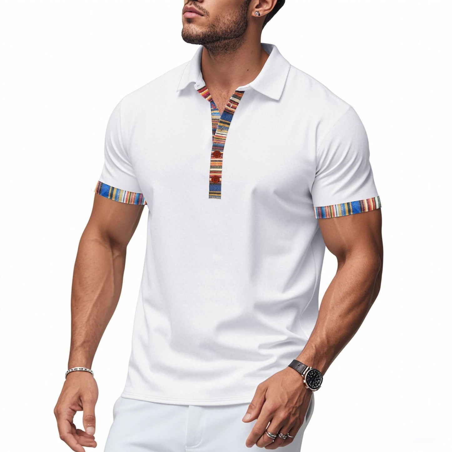 Herren Poloshirt Modern V-Ausschnitt Bunt