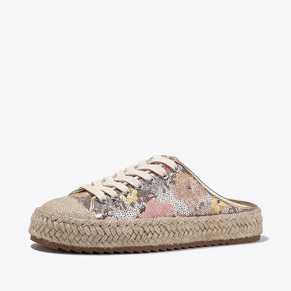 Damen Espadrilles Jute Sohle Glitzer Pailletten Sommer Mode