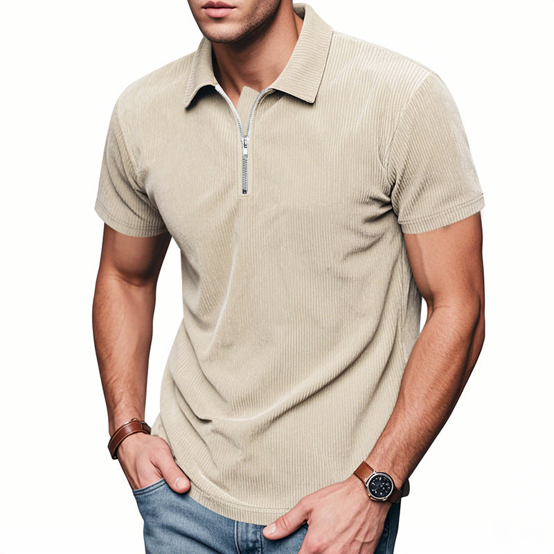 Herren Poloshirt Kurzarm Sportlich Reißverschluss