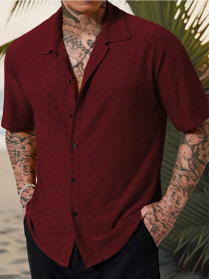 Herren Hemd Kurzarm Feine Stickerei Elegantes Design