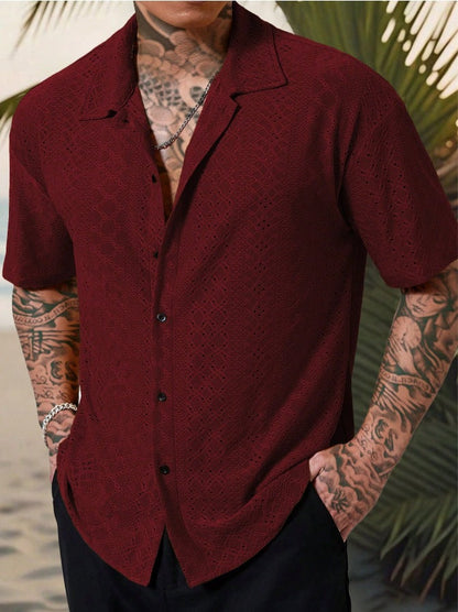 Herren Hemd Kurzarm Feine Stickerei Elegantes Design