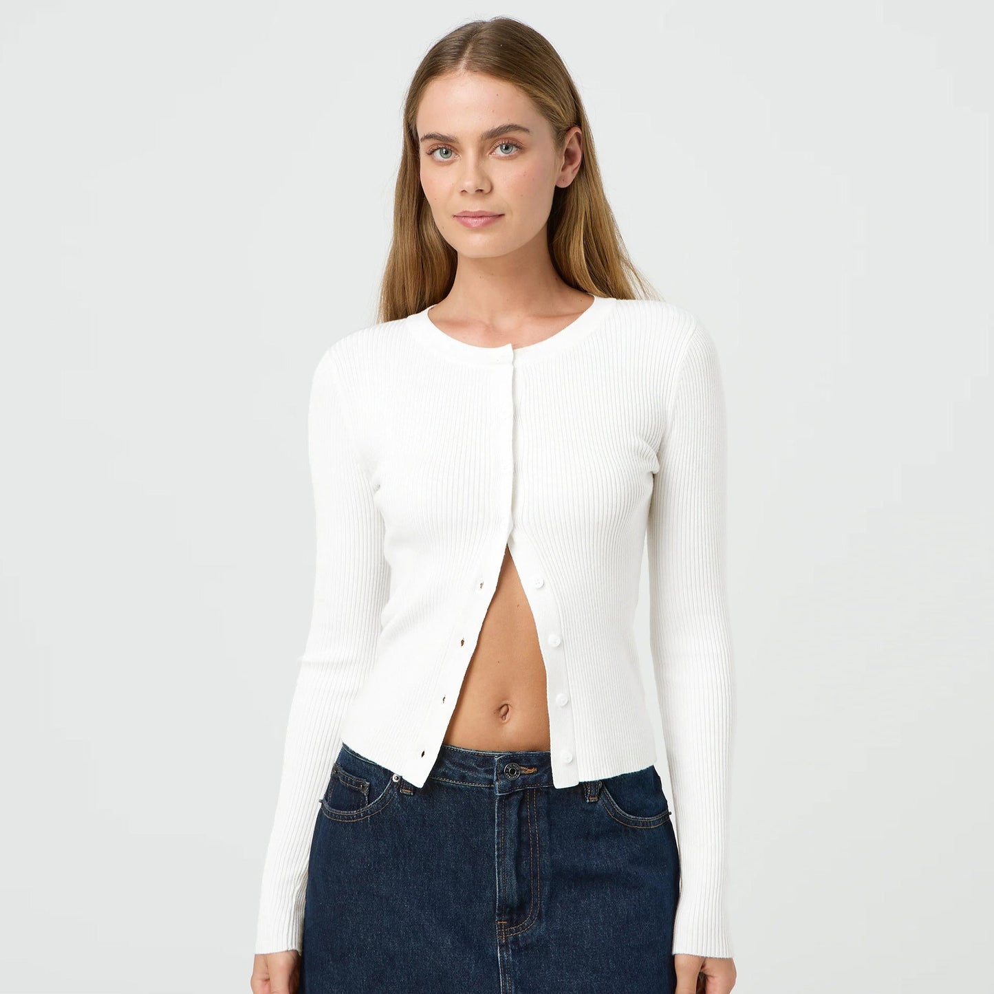 Damen Strickjacke Figurbetont Langärmlig Knöpfe