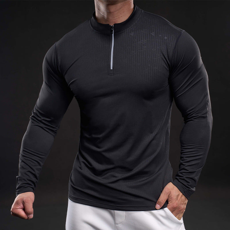 Herren Funktionsshirt Langarm Sportlich Stehkragen