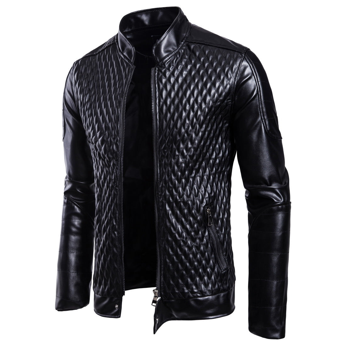 Lederjacke Herren Stylisch Gesteppt Schwarz