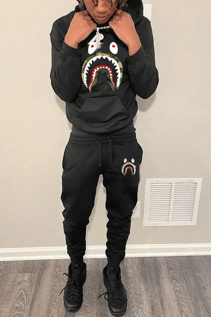 Herren Sportset Haifisch Motiv Jogginganzug Streetwear