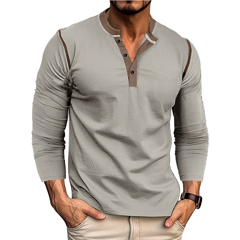 Herren Langarm-Hemd Henley-Ausschnitt Modern Slimfit