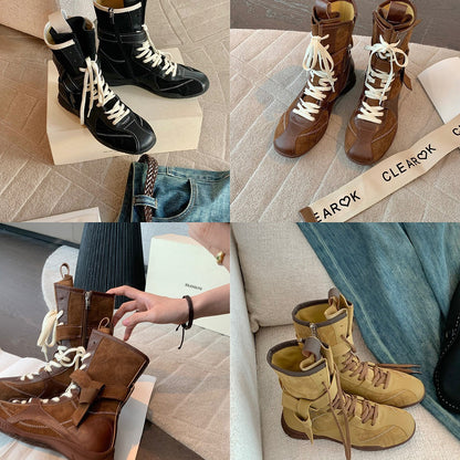 Damen Schnürstiefel Braun Stilisch Lederschuhe - BerlinGlamour