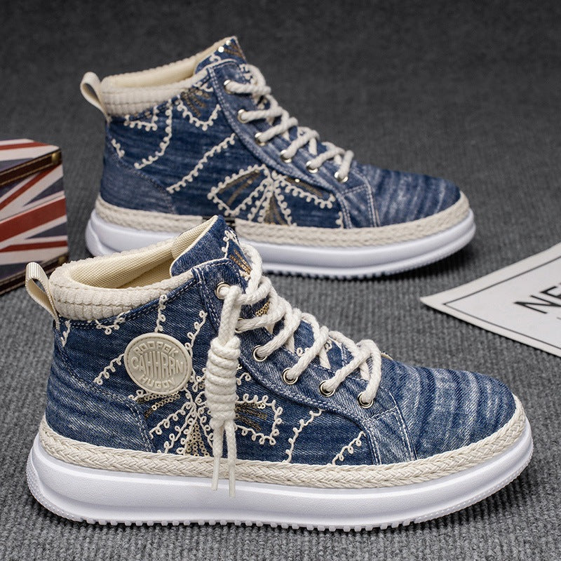 Damen Sneaker Hohe Denim Schuhe Robust