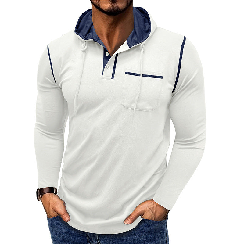 Herren Kapuzenpullover Modern mit Knopfleiste und Brusttasche