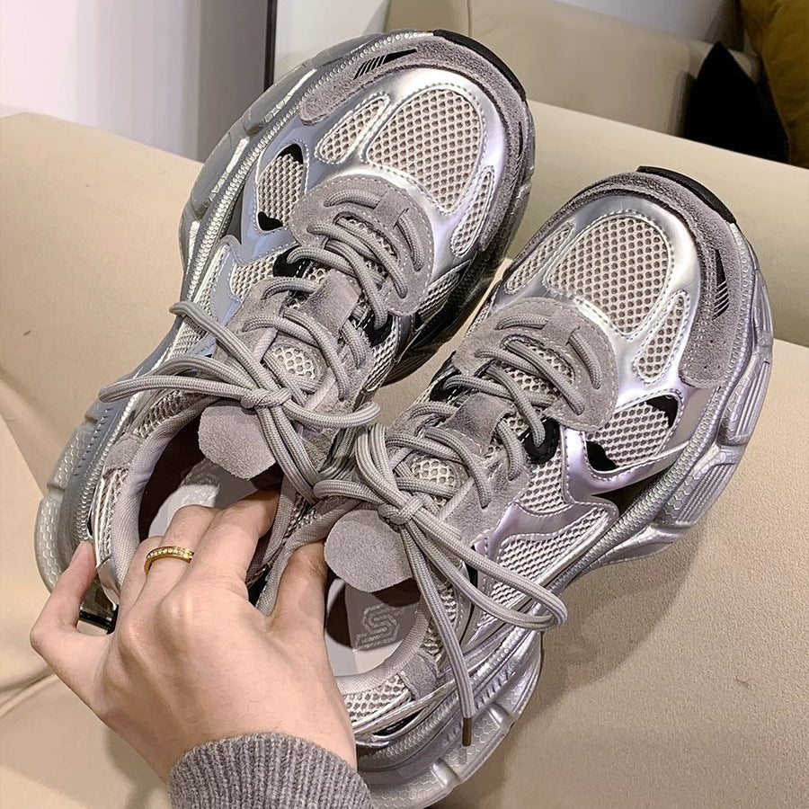 Damen Sneaker Sportlich Mesh Weiß Reflektierend