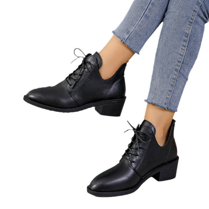 Damen Stiefelette Schnürstiefeletten Leder Modern