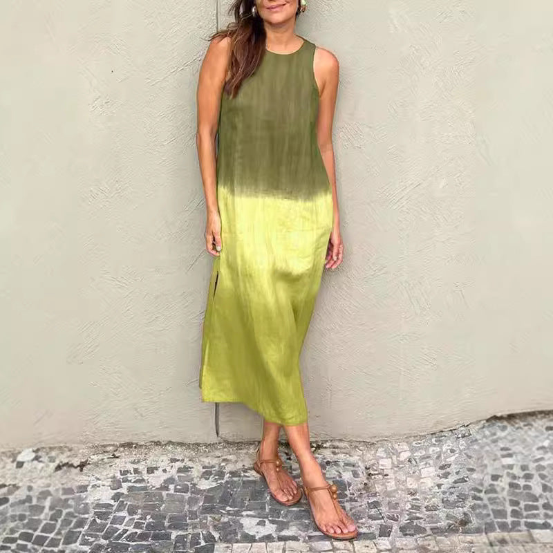 Sommerkleid Ärmellos Leinen Baumwolle Lang