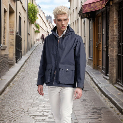 Herren funktionale Übergangsjacke mit verstellbarem Kapuzenkragen BerlinGlamour.