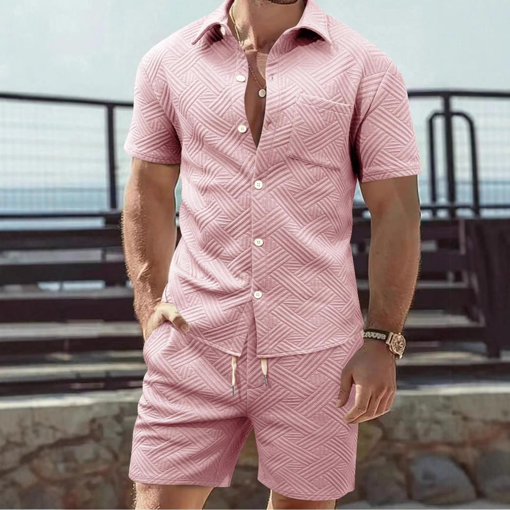 Herren Sommer Set Kurzarmhemd Shorts Modern Strukturiert