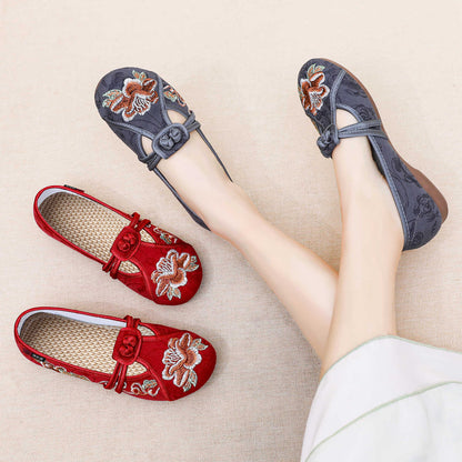 Damen Ballerinas Blumenstickerei Elastisch Komfort