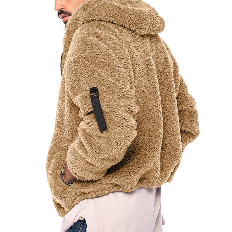 Herren Fleecejacke Warm mit Kapuze und Reißverschlusstaschen