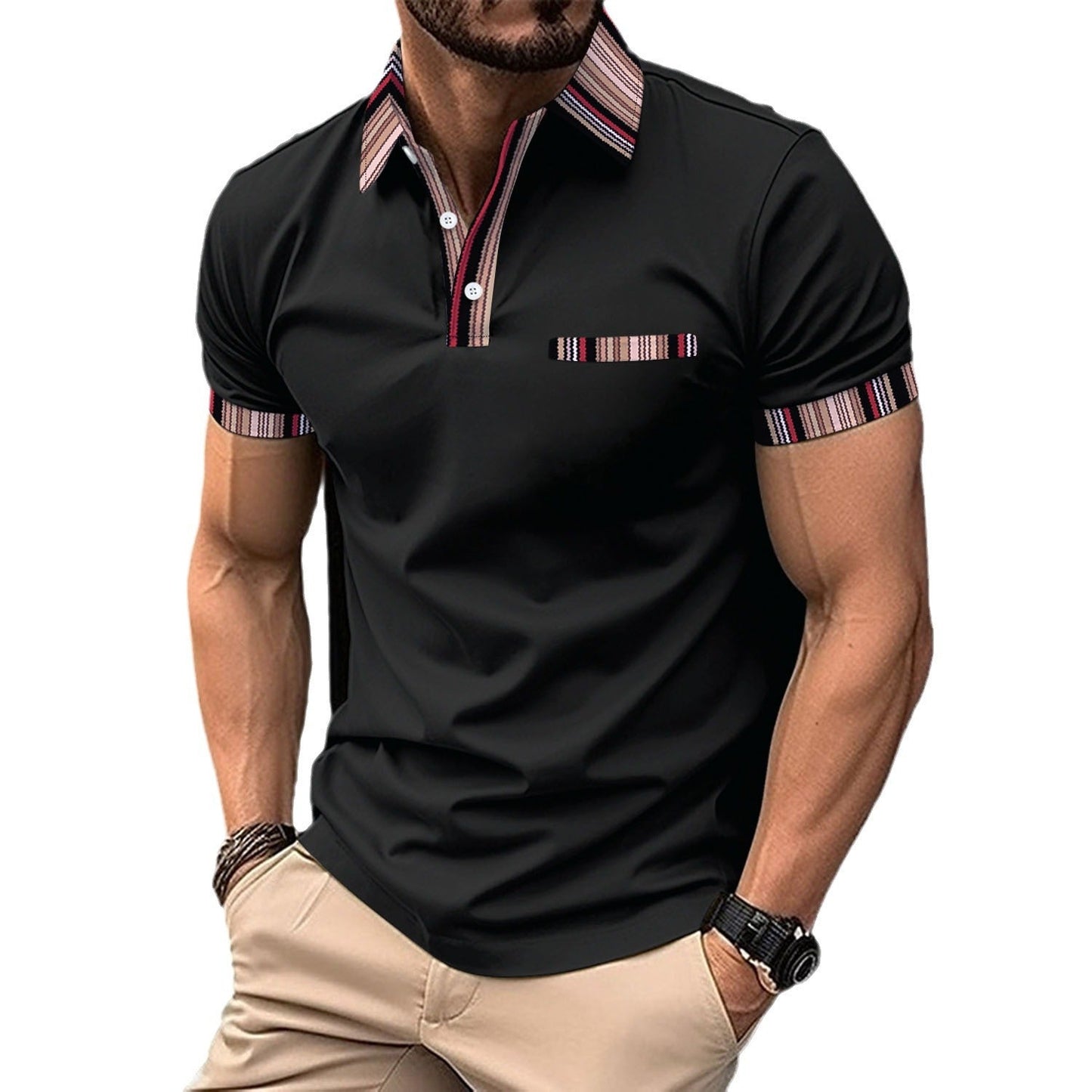 Herren Poloshirt Streifenkragen Modern Slim Fit