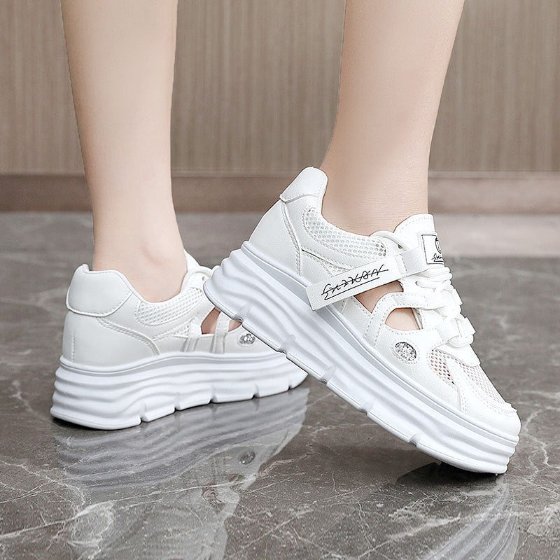 Damen Plateau Sneaker Sportlich Hoch mit Klettverschluss