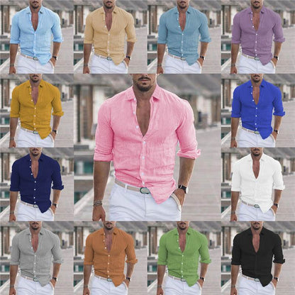Herren Leinenhemd Lässig Elegant Knopffrei Sommer - BerlinGlamour