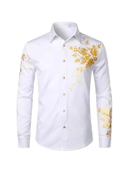 Herren Langarmhemd Blumenstickerei Elegant Modern