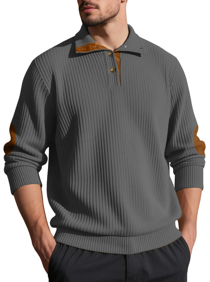 Herren Strickpullover Rippstruktur Elegante Knöpfe Modern