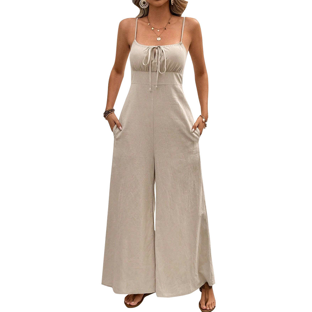 Damen Jumpsuit Verstellbarer Träger Taillenknoten Elegant