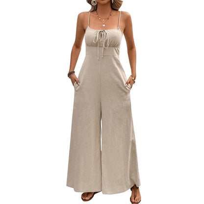 Damen Jumpsuit Verstellbarer Träger Taillenknoten Elegant