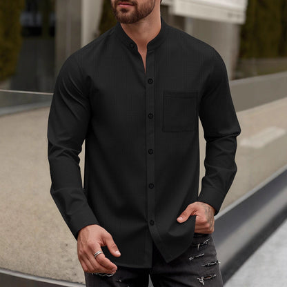 Herren Langarmhemd Modern Stehkragen Strukturiert Elegent