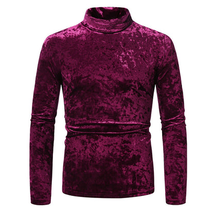 Herren Rollkragenpullover Samt Elegantes Design Schwarz