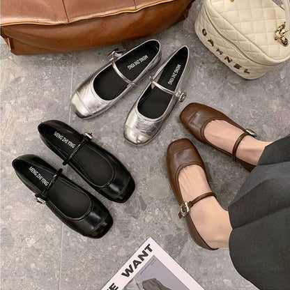 Damen Ballerinas Glänzend Schuhe Modisch mit Schnalle