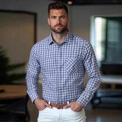 Herren Karohemd Langarm mit Brusttasche Modern Elegant
