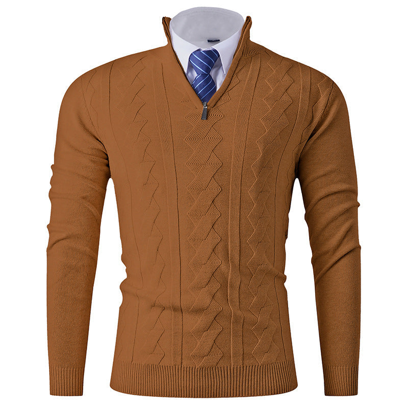 Herren Stehkragenpullover Eleganter Struktur-Zipper