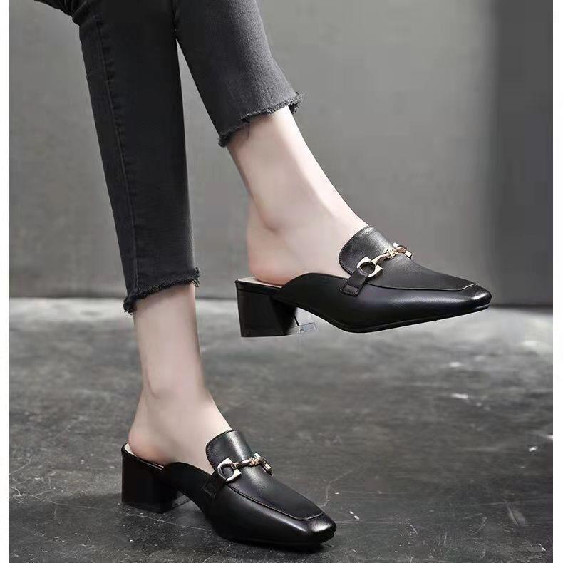 Damen Mules Schuhe mit Blockabsatz Schnalle Modern