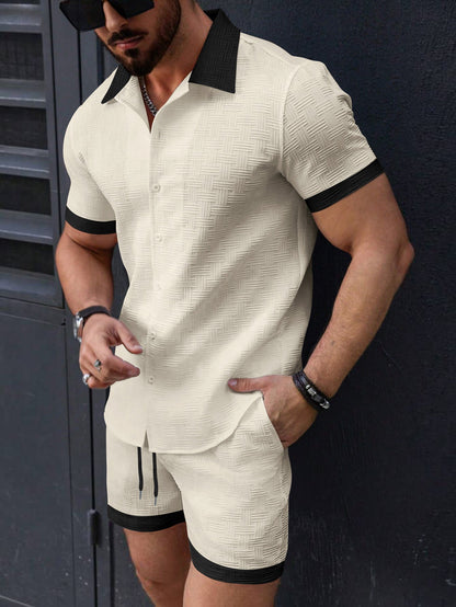 Herren Freizeitanzug Sommer Kurzarmhemd Shorts