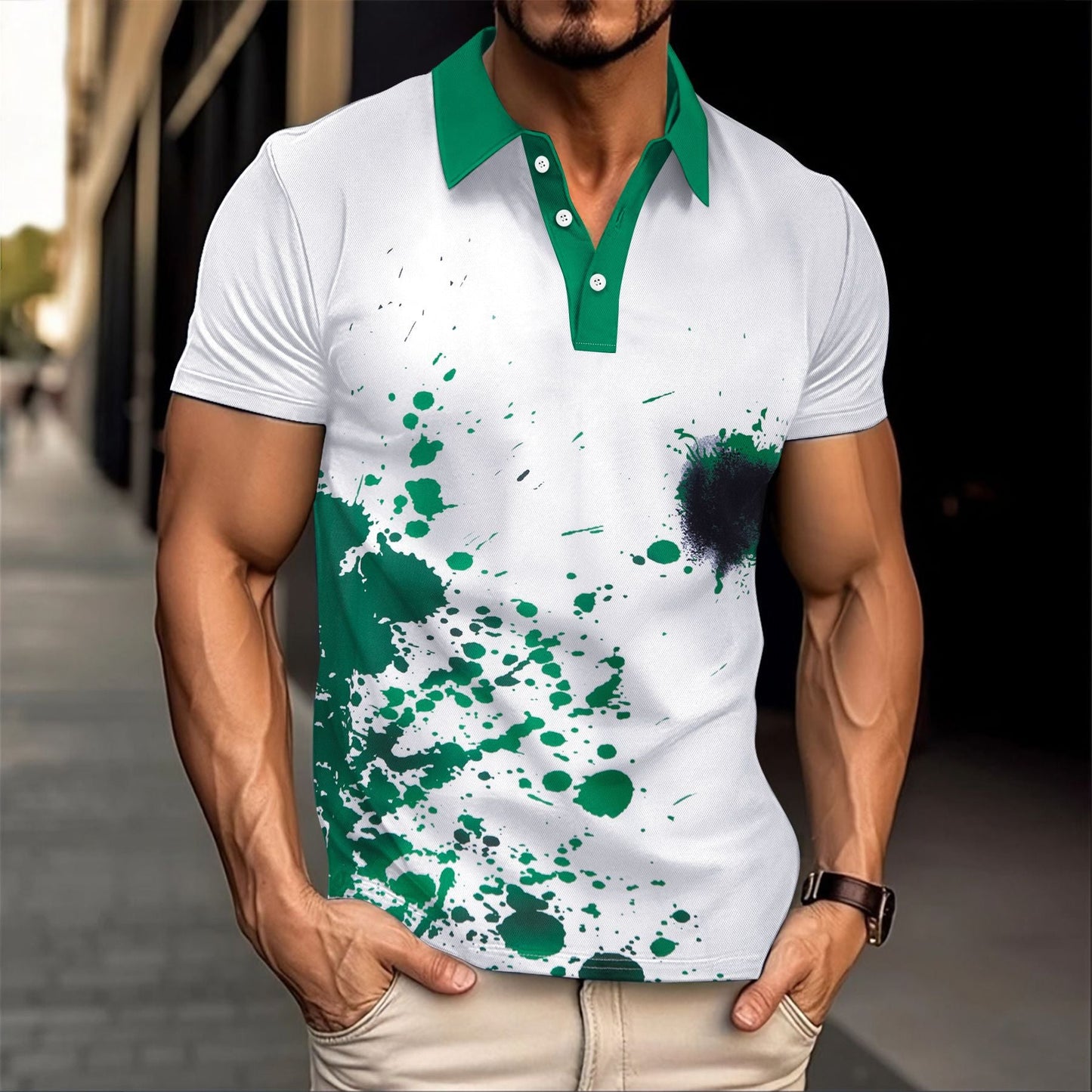 Herren Poloshirt Farbverlauf Modern Kragen