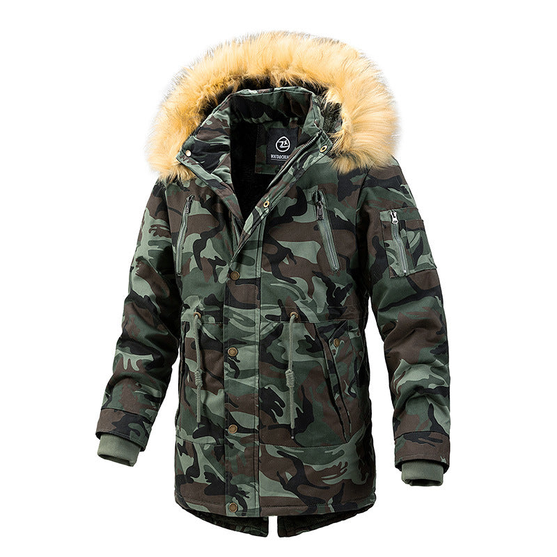 Herren Camouflage Parka Warm mit Abnehmbarer Kapuze