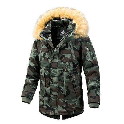 Herren Camouflage Parka Warm mit Abnehmbarer Kapuze