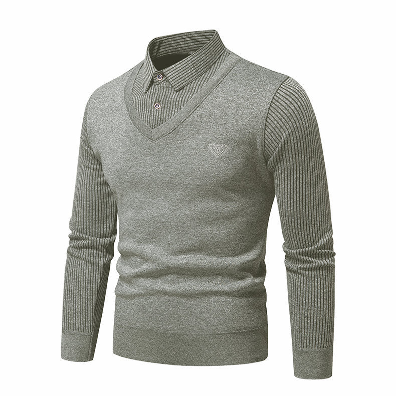 Herren Strickpullover V-Ausschnitt Modern Rippenmuster