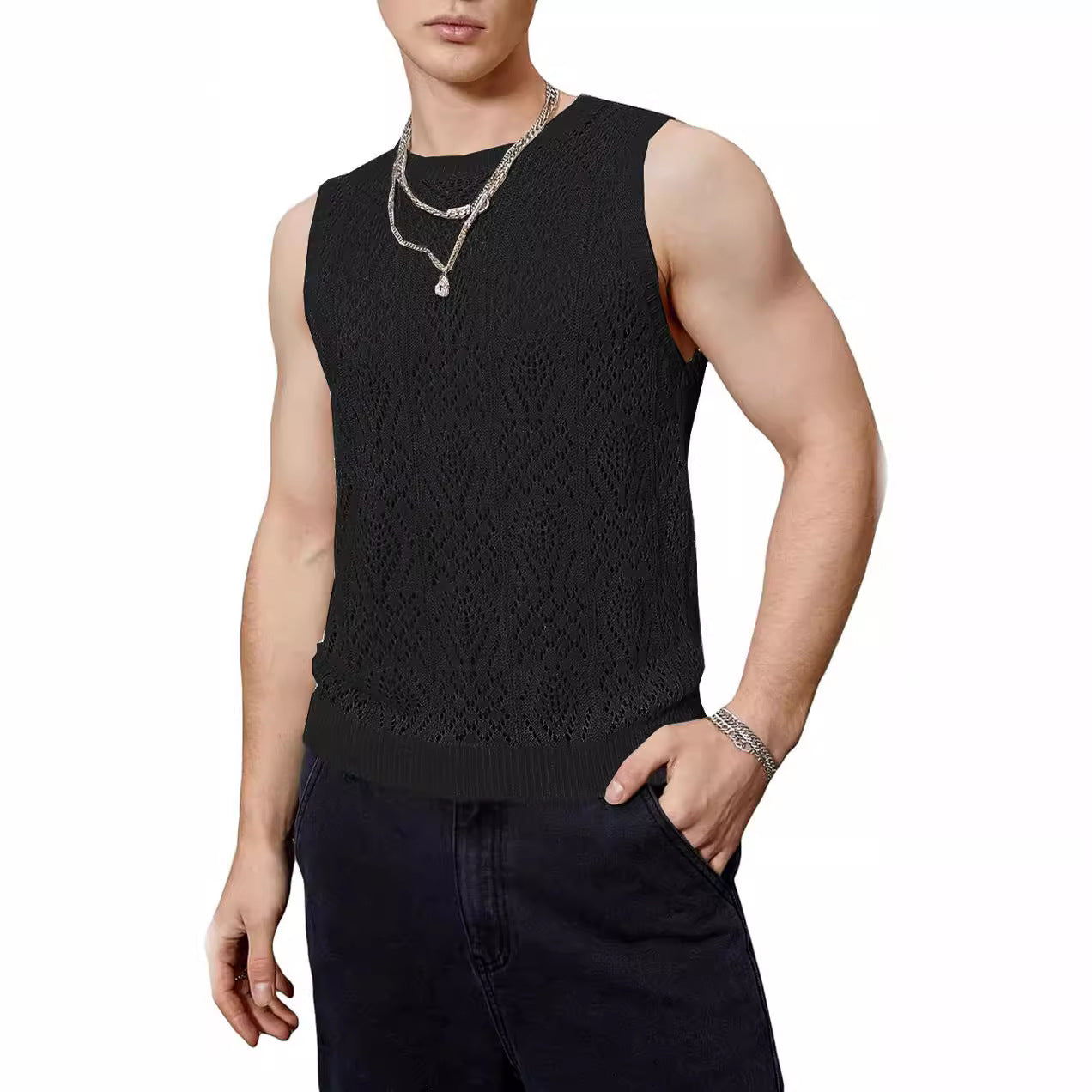 Herren Strickpullover Modernes Lochmuster Trendy