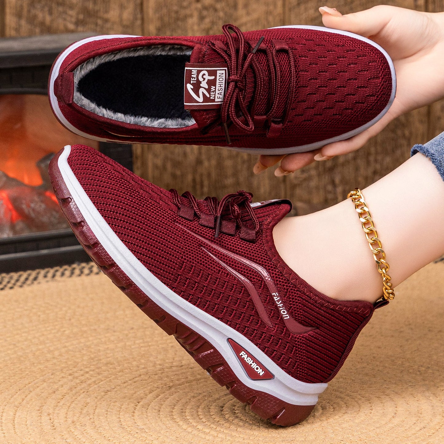 Damen Sport Sneaker Bequem Kuschelig Rutschfest