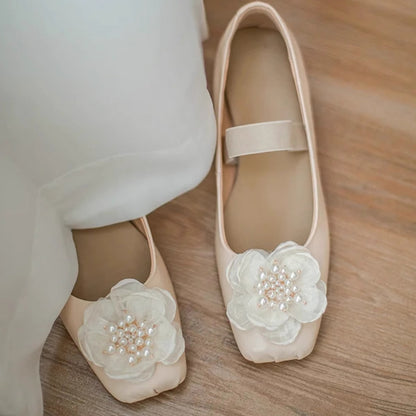 Damen Ballerinas Blumen Applikation Elastisch