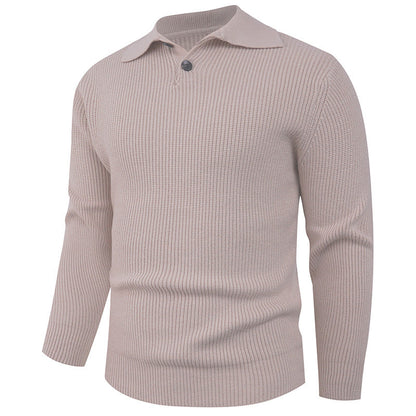 Herren Pullover Strick Modern Polokragen Knopfverschluss